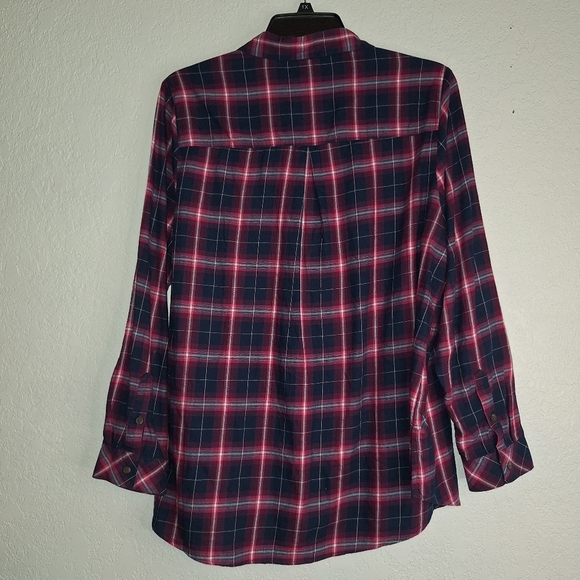 Sonoma Button Up Shirt Women's 1X Pink Blue Plaid Long Sleeve Pockets Top Cotton - Picture 2 of 8